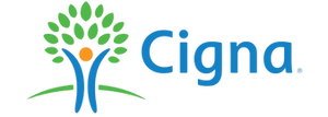Cigna logo with green, blue, and orange colors on a white background