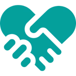 Two teal hands forming a heart shape on a white background